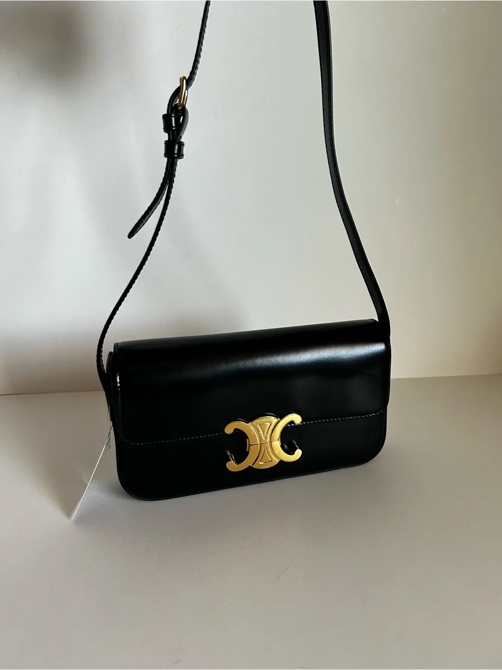 Celine Black Shoulder Bag with Gold Triomphe Clasp